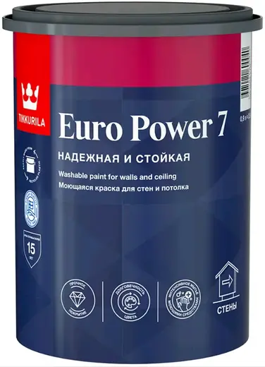 Тиккурила Euro Power 7 Надежная и Стойкая моющаяся краска для стен и потолка (900 мл) бесцветная
