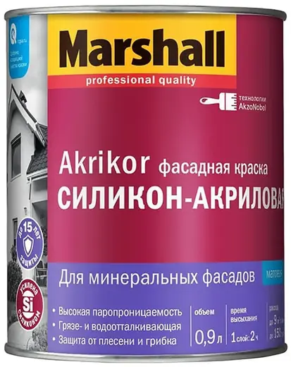 Marshall Akrikor акриловая краска фасадная для минеральных фасадов (900 мл) белая