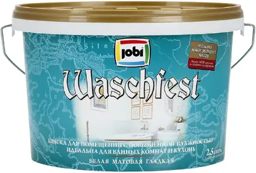 Jobi Waschfest краска для помещений с повышенной влажностью акриловая (2.5 л) белая база A морозостойкая