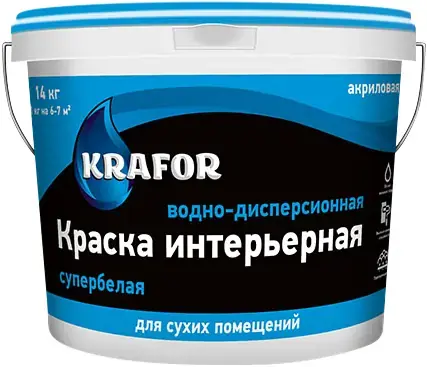 Крафор водно-дисперсионная краска акриловая интерьерная (14 кг) супербелая