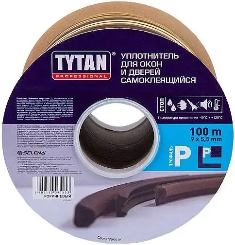 Титан Professional уплотнитель для окон и дверей самоклеящийся (9*100 м/5.5 мм) P-профиль коричневый