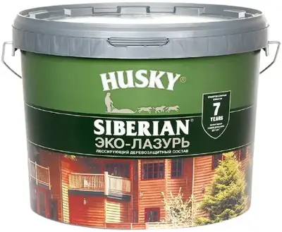 Хаски Siberian Эко-Лазурь лессирующий деревозащитный состав (9 л) бесцветный