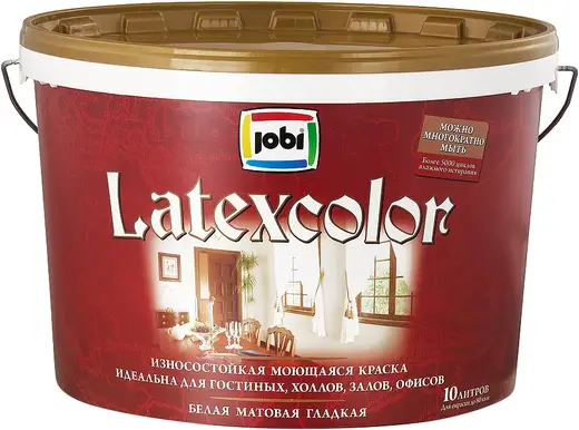 Jobi Latexcolor износостойкая моющаяся краска гладкая интерьерная (10 л) белая база A морозостойкая
