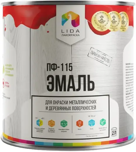 Лакокраска Lida ПФ-115 эмаль для окраски металлических и деревянных поверхностей (2 кг) бирюза