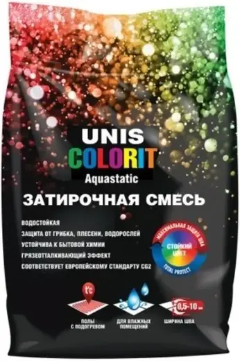 Юнис Colorit Aquastatic затирочная смесь для межплиточных швов (2 кг) U 30 серая