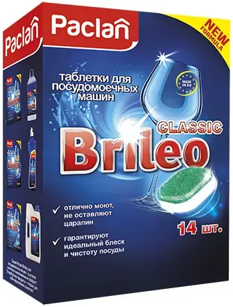 Paclan Brileo Classic таблетки для мытья посуды в посудомоечных машинах (14 таблеток)