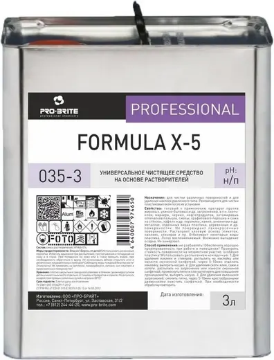 Pro-Brite Formula X-5 универсальное чистящее средство на основе растворителей (3 л)