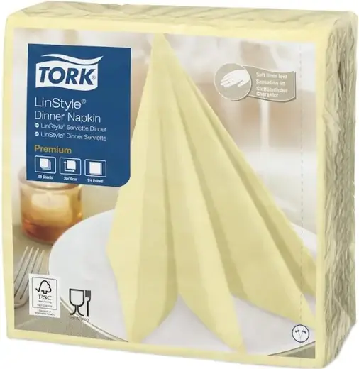 Tork Premium Lin Style салфетки сервировочные (12 пачек * 50 салфеток в упаковке) светло-кремовые