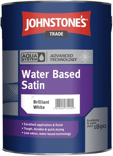 Johnstones Aqua Water Based Satin высокопрочная краска с сатиновым блеском (2.5 л) белая