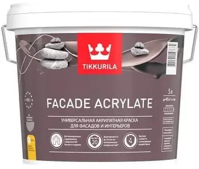 Тиккурила Facade Acrylate универсальная акрилатная краска для фасадов и интерьеров (5 л) бесцветная