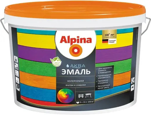 Alpina Аква эмаль акриловая (10 л) бесцветная база 3 глянцевая