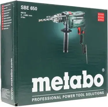 Metabo SBE 650 дрель ударная (650 Вт 2800 об/мин) ключевой 1 дрель + 1 ключ + 1 рукоятка + 1 ограничитель глубины сверления
