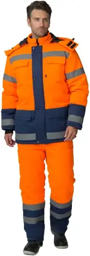 Факел-Спецодежда Дорожник костюм зимний (куртка + брюки 56-58) 170-176 оранжевый/темно-синий