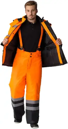 Факел-Спецодежда Дорожник костюм зимний (куртка + брюки 48-50) 158-164 оранжевый/черный