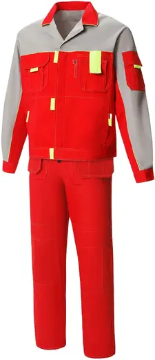 Союзспецодежда Профессионал-2 костюм рабочий (куртка + полукомбинезон 64-66) 182-188 красный/светло-серый