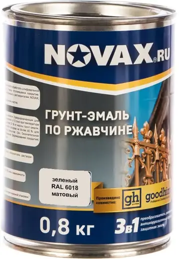 Goodhim Novax грунт-эмаль по ржавчине 3 в 1 (800 г) зеленая RAL 6018 матовая