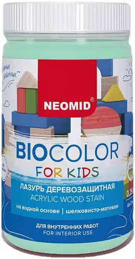 Неомид Bio Color for Kids лазурь деревозащитная на водной основе, шелковисто-матовая (250 мл ) бирюзовая