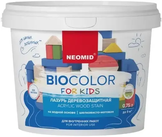 Неомид Bio Color for Kids лазурь деревозащитная на водной основе, шелковисто-матовая (750 мл ) бирюзовая