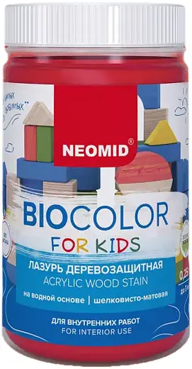 Неомид Bio Color for Kids лазурь деревозащитная на водной основе, шелковисто-матовая (250 мл ) красная