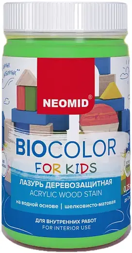 Неомид Bio Color for Kids лазурь деревозащитная на водной основе, шелковисто-матовая (250 мл ) салатовая
