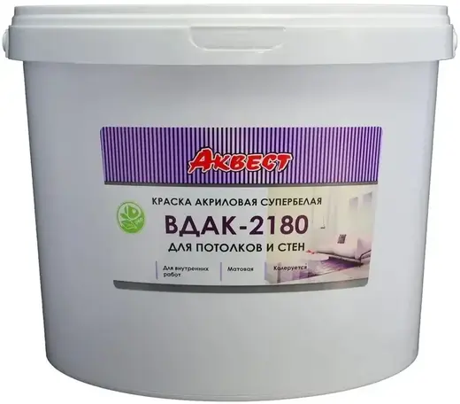 Аквест ВДАК-2180 краска акриловая супербелая для потолков и стен (45 кг) белая