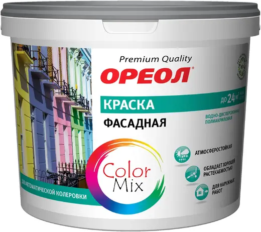 Ореол Premium Quality Color Mix краска фасадная водно-дисперсионная полиакриловая (5.8 кг) бесцветная