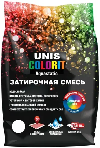 Юнис Colorit Aquastatic затирочная смесь для межплиточных швов (2 кг) U 00 белая