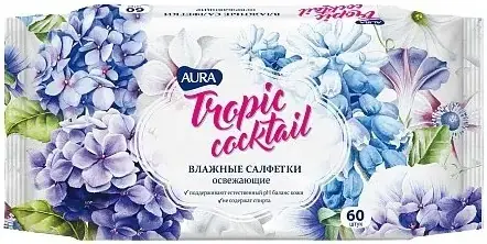 Aura Tropic Cocktail салфетки влажные освежающие (60 салфеток в пачке)