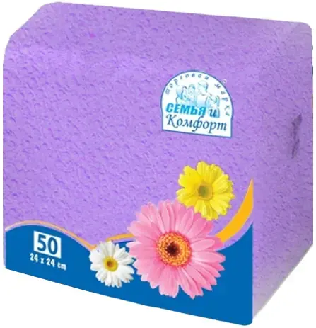 Семья и Комфорт салфетки бумажные (50 салфеток в пачке) фиолетово-голубой