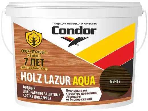 Condor Holz Lazur Aqua состав защитно-декоративный для дерева (9 л база EC) венге