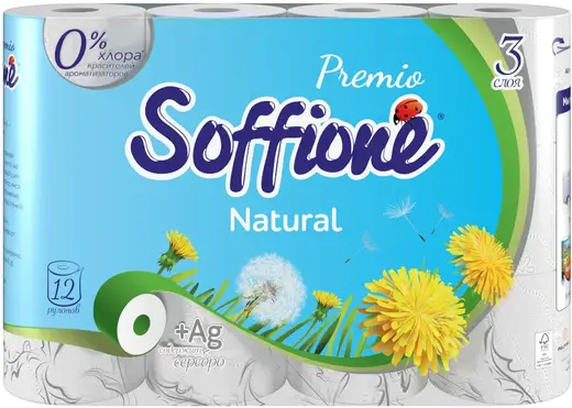 Soffione Premio Natural бумага туалетная (12 рулонов в упаковке)