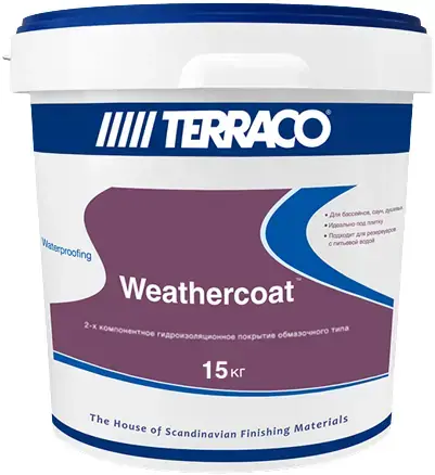 Terraco Weathercoat покрытие двухкомпонентное цементное гидроизоляционное (15 кг (10 кг (компонент A) + 5 кг (компонент B) белое
