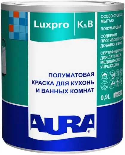 Аура Luxpro K & B полуматовая краска для кухонь и ванных комнат (900 мл) белая