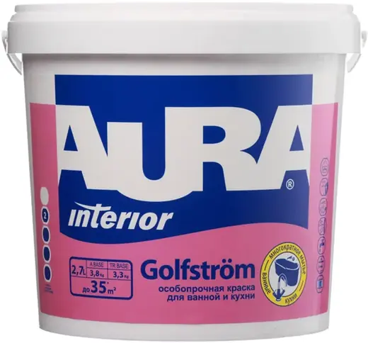 Аура Interior Golfstrom особопрочная краска для ванной и кухни (2.7 л) белая