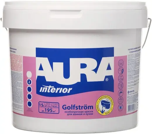 Аура Interior Golfstrom особопрочная краска для ванной и кухни (15 л) белая