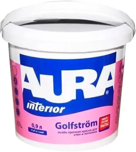 Аура Interior Golfstrom особопрочная краска для ванной и кухни (900 мл) белая