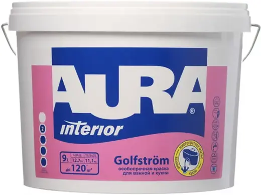 Аура Interior Golfstrom особопрочная краска для ванной и кухни (9 л) бесцветная
