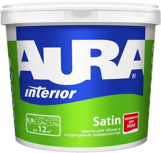 Аура Interior Satin краска для обоев и структурных покрытий (900 мл) белая