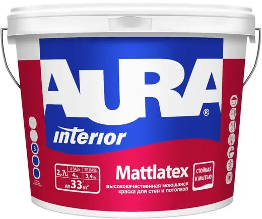 Аура Interior Mattlatex высококачественная моющаяся краска для стен и потолков (2.7 л) белая