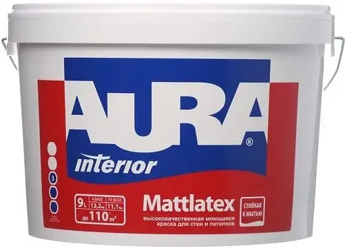 Аура Interior Mattlatex высококачественная моющаяся краска для стен и потолков (9 л) белая