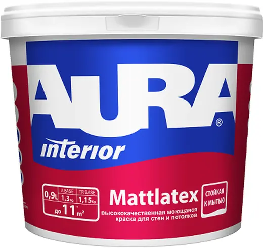 Аура Interior Mattlatex высококачественная моющаяся краска для стен и потолков (900 мл) бесцветная