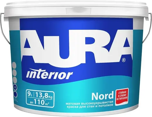 Аура Interior Nord краска для стен и потолков матовая высокоукрывистая (9 л) белая