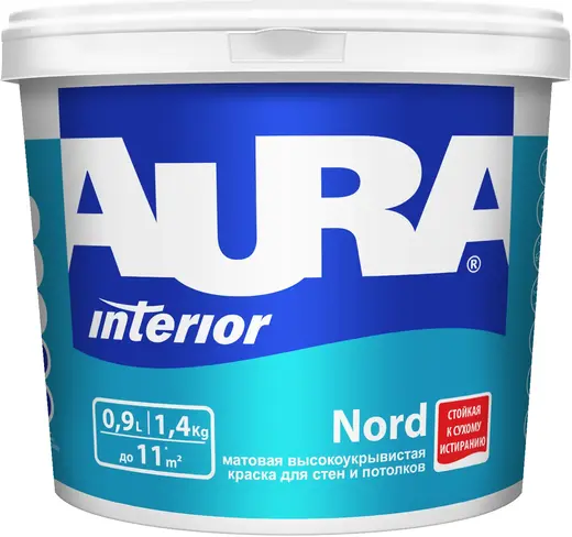 Аура Interior Nord краска для стен и потолков матовая высокоукрывистая (900 мл) белая