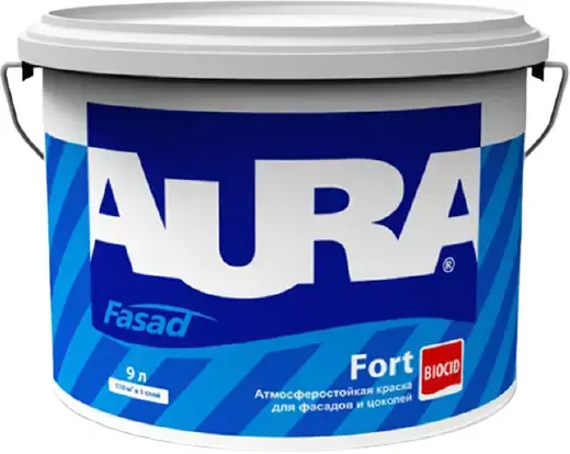 Аура Fasad Fort краска для фасадов и цоколей атмосферостойкая (9 л) бесцветная