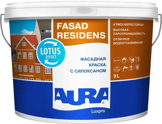 Аура Luxpro Fasad Residens краска фасадная модифицированная силоксаном (9 л) белая