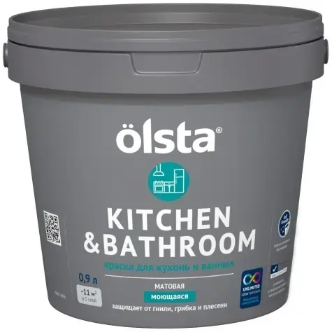 Olsta Kitchen & Bathroom краска для кухонь и ванных (900 мл) сияющая лимонная желтая база A №176A Citron 00