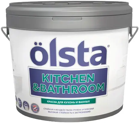 Olsta Kitchen & Bathroom краска для кухонь и ванных (2.7 л) оттенок волн Аландского моря база C №185C Aland Blue 00