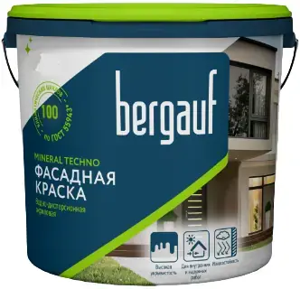 Bergauf Mineral Techno краска водно-дисперсионная акриловая для фасадных работ (9 л) белая база С