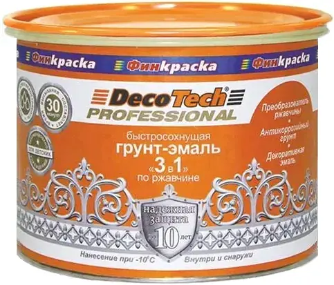 Decotech Professional грунт-эмаль 3 в 1 по ржавчине быстросохнущая (1.8 кг) белая