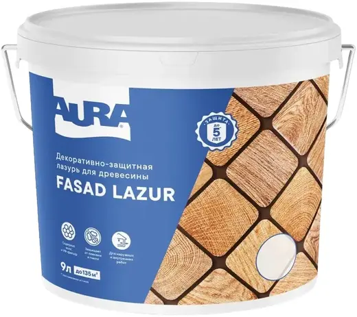 Аура Fasad Lazur декоративно-защитная лазурь для древесины (9 л) дуб